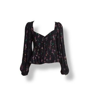 𝐀𝐅𝐑𝐌 Smocked Floral Black Women's Top